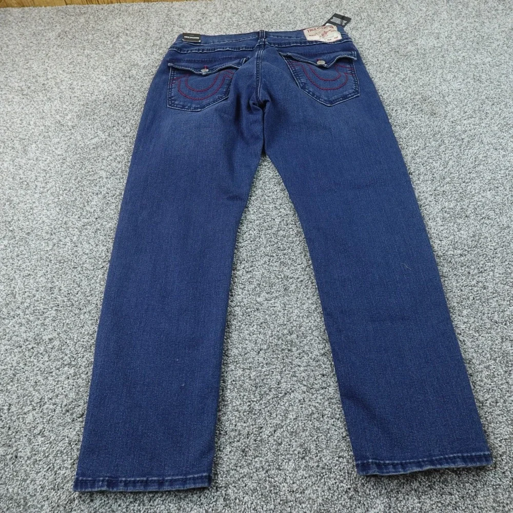 NEW True Religion Jeans Mens 34X30 Dark Blue Geno Big T Flap Pocket Relaxed Slim